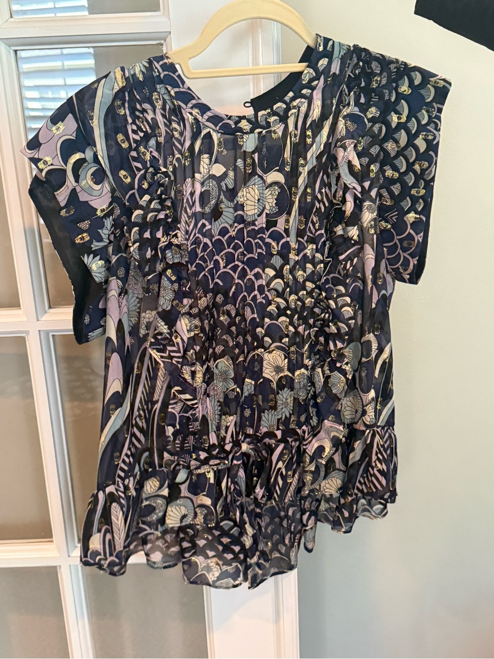 Zadig & Voltaire Navy Floral-Print Ruffled Short Sleeve Blouse